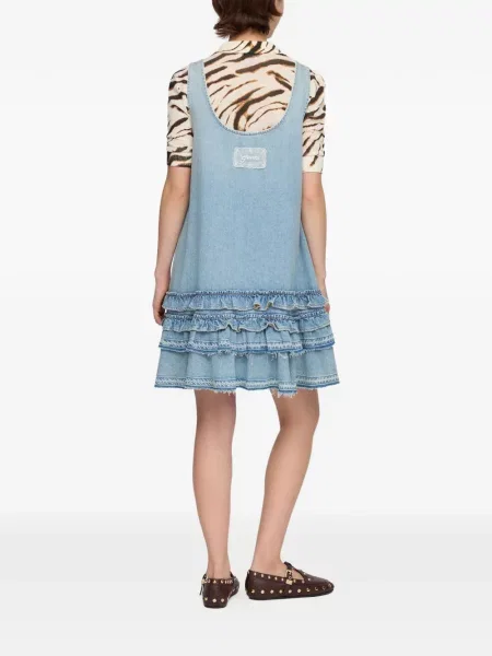 Rochie din denim Ganni cu volane albastru