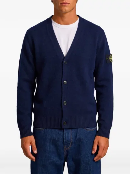Cardigan Stone Island cu decolteu în V cu strasuri albastru