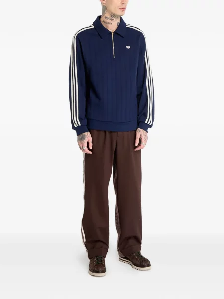 Tricou cu dungi Adidas din fleece cu glugă albastru