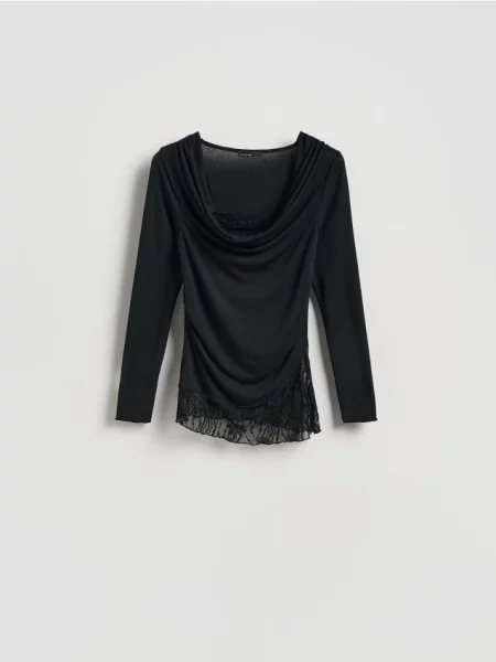 Reserved Bluză cu secțiune din dantelă negru