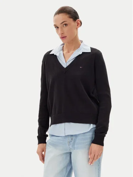Tommy Jeans Pulover Essential negru