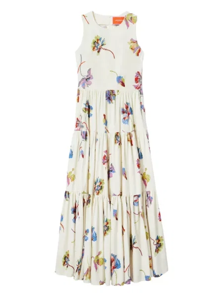 Rochie fără mâneci La Doublej fără mâneci cu model floral de costum alb