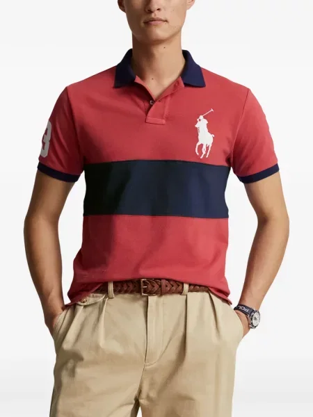 Tricou polo Polo Ralph Lauren cu glugă cu blană cu broderie roșu