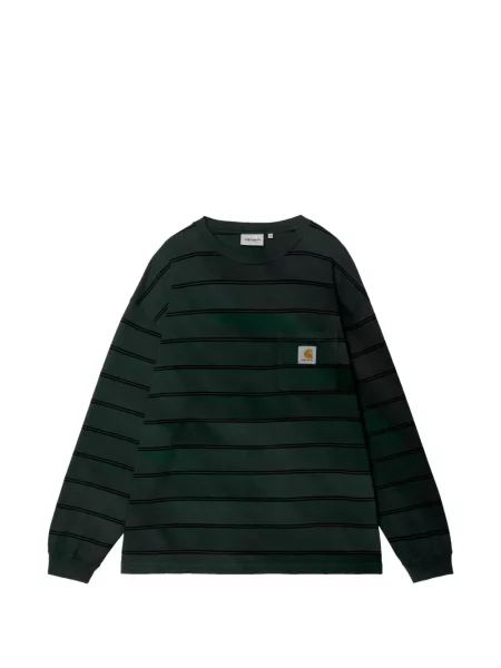 Lung tricou Carhartt Wip cu dungi cu imagine verde