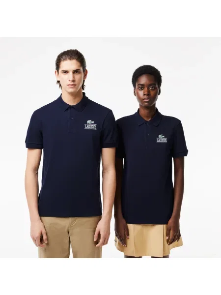Lacoste Koszulka Polo Unisex Z Nadrukiem Regular Fit granatowa