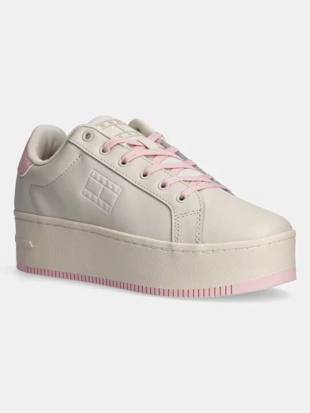 Tommy Jeans Δερμάτινα sneakers TJW FLATFORM ESS μπεζ