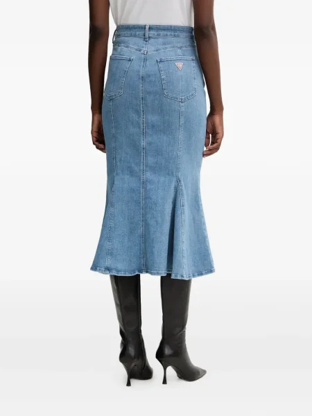 Fustă midi Guess evazată albastru