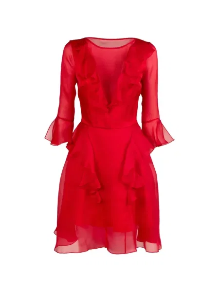 Rochie Catalina de mătase cu volane roșu