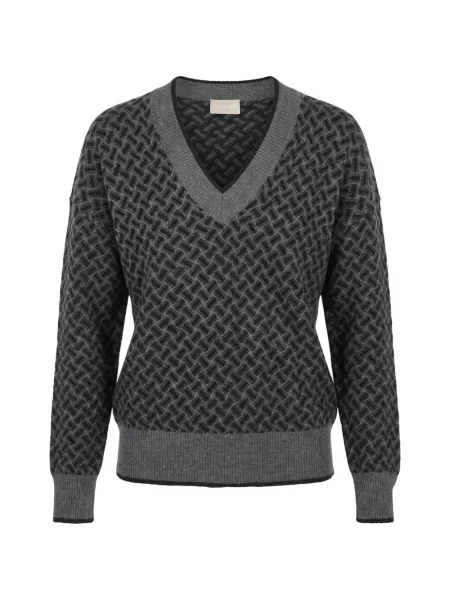Pulover Drumohr cu decolteu în V cu imprimeu geometric gri