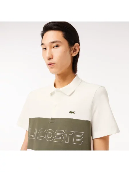 Lacoste Koszulka Polo Z Blokadą Koloru Regular Fit Beżowy biała