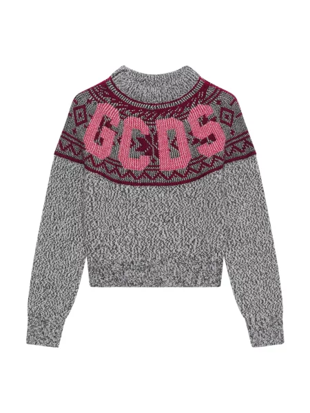 Sweter Gcds wełniany z logo szary