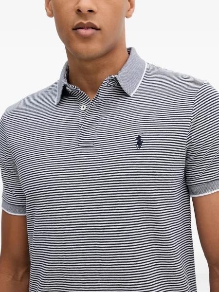 Koszulka Polo Ralph Lauren dwurzędowa zamszowa w paski czarna