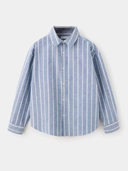 Flanelowa koszula w pasy Dzieci 12 MANGO KIDS niebieski