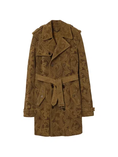 Trenci Burberry din piele de căprioară cu model paisley maro