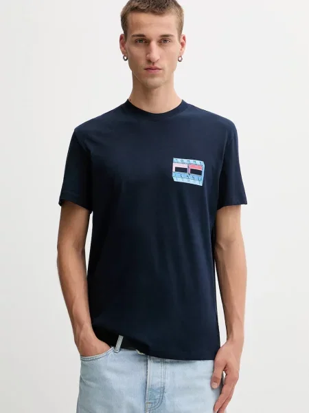 Тениска Tommy Jeans с десен тъмносиньо
