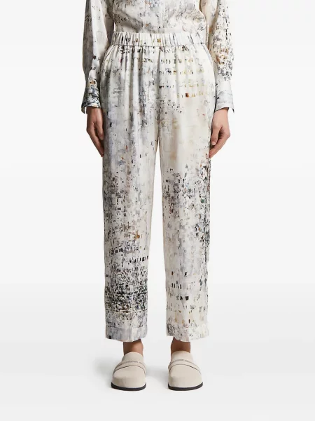 Pantaloni Peserico cu imagine cu imprimeu abstract alb