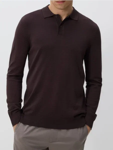 Reserved Pulover cu guler polo și conținut ridicat de maro-închis maro