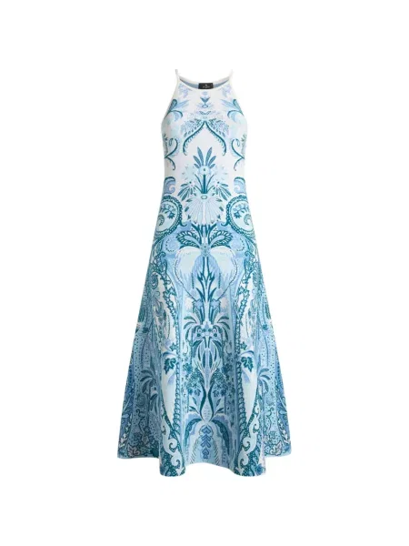 Rochie midi Etro cu model paisley din jacard albastru