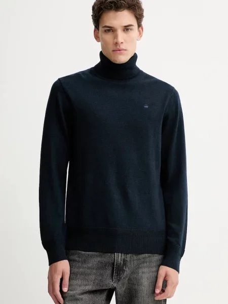 G-Star sweter wełniany 0 z golferm granatowy