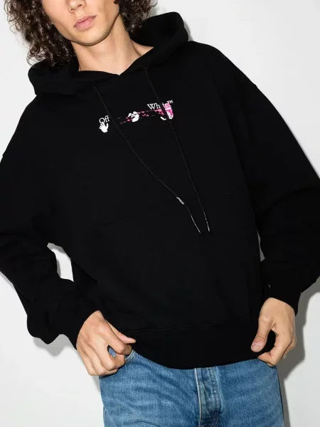 Hanorac cu glugă Off-white cu cordon alb