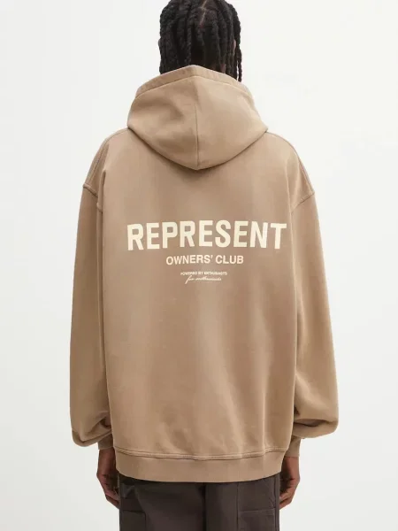 Dukserica Represent Represent Owners Club s kapuljačom s tiskom bež