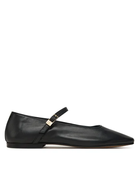Tommy Hilfiger Kožené balerínky SMOOTH LEATHER MARYJANE čierna