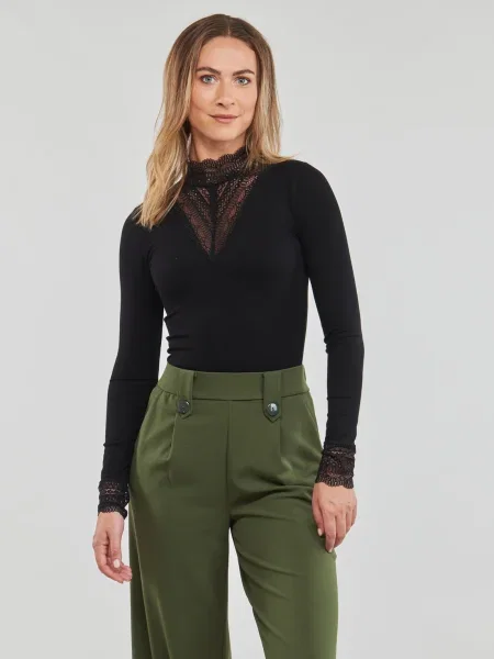 Top Only cu guler înalt din dantelă negru