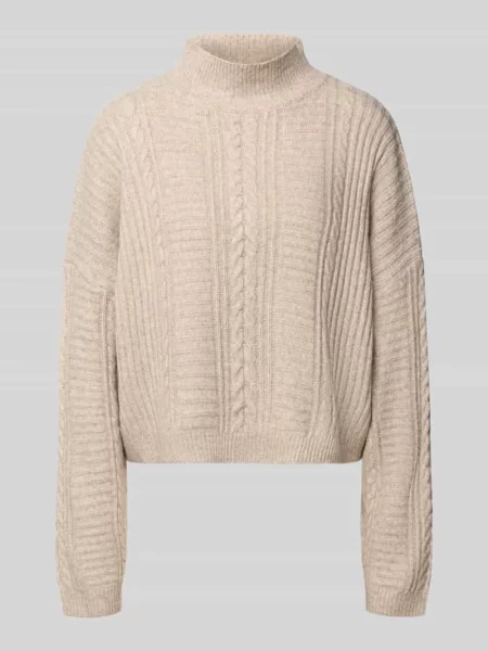 Sweter z dzianiny ze stójką model MYLLE' Ichi beżowy