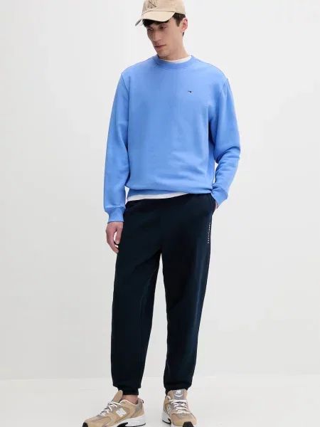 Tommy Jeans pulover z bombažem modra