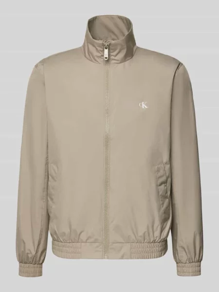Kurtka treningowa z logo i stójką Calvin Klein Jeans khaki