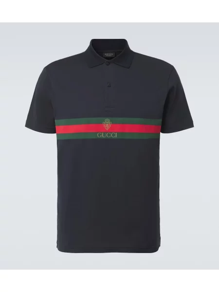 Tricou polo Gucci cu dungi din jerseu albastru
