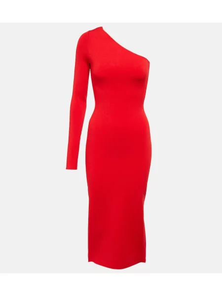 Pletena midi obleka Victoria Beckham z enim ramenom rdeča