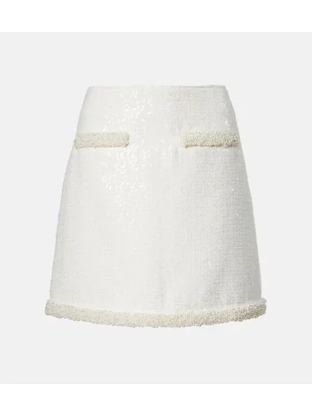 Fustă Self-portrait cu perle alb
