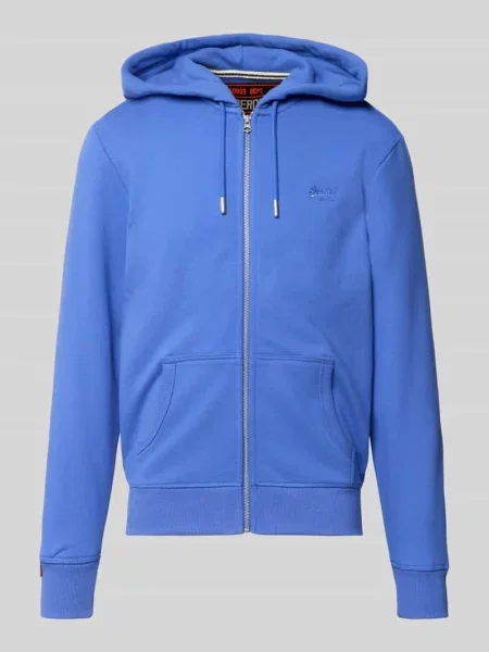 Sweter Superdry z kapturem z autografem niebieski