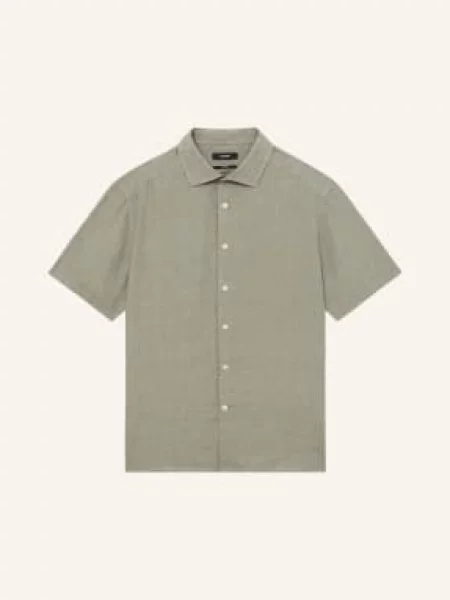 Reiss Koszula Z Krótkim Rękawem Holiday Slim Fit Z Lnu gruen oliwkowa