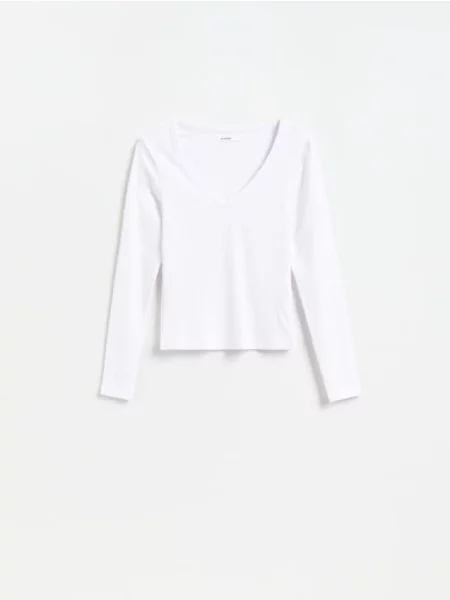 Reserved Tricou cu mânecă lungă din amestec de alb