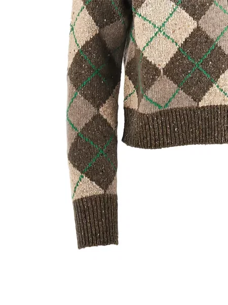Cardigan Weekend Max Mara tricotate cu model argyle maro