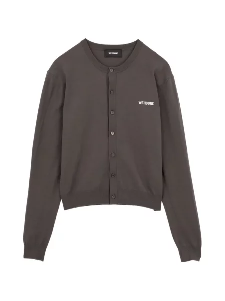 Lung cardigan We11done cu decolteu rotund gri