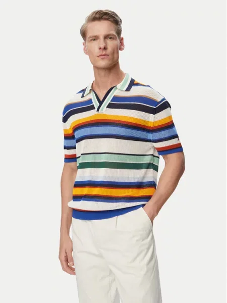 TOMMY HILFIGER Pulover modra / mornarska / oranžna bela