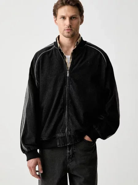 Adidas Originals geacă bomber pentru bărbați din denim Adicolor Denim negru