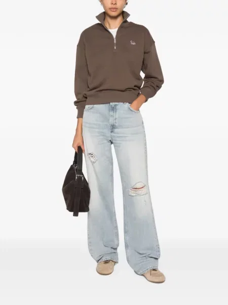 Pulover Maison Kitsune cu autograf maro