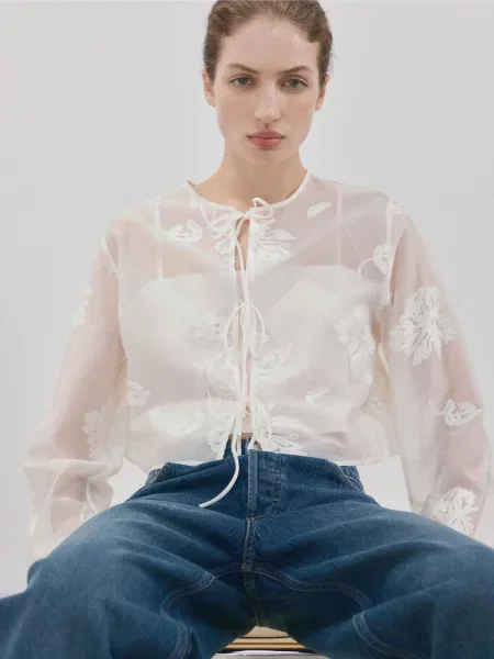 Блуза MANGO ліоцелл білий