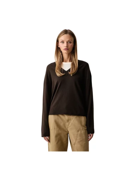Marc O'Polo sweter z wiskozą brązowy