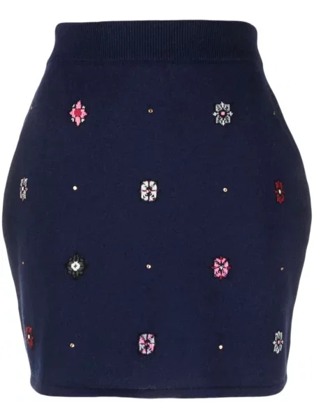 Fustă Barrie din cașmir cu model floral albastru