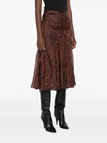 Fustă midi Etro cu imagine cu model paisley maro