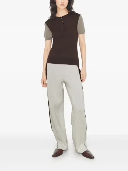 Tricou Tory Burch de lână cu guler henley maro