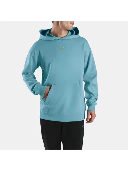 Reebok bluza z kapturem Athlete Doubleknit male Warped Blue/Sport Citrus Size: XS niebieska