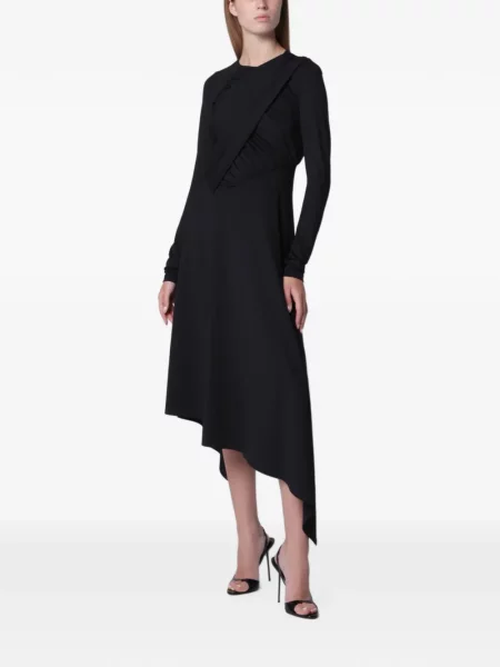 Rochie Victoria Beckham cu volane asimetrică negru