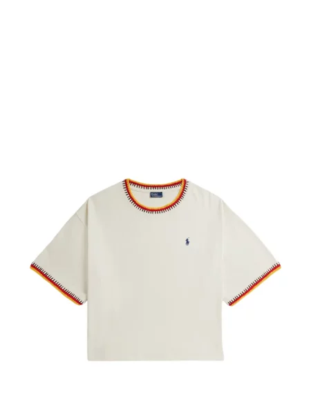 Iš natūralios odos trumpas dryžuotos polo marškinėliai Polo Ralph Lauren pilka