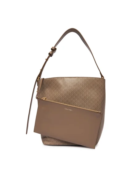 Calvin Klein Táska Emblem Aop Medium Bucket Bézs barna